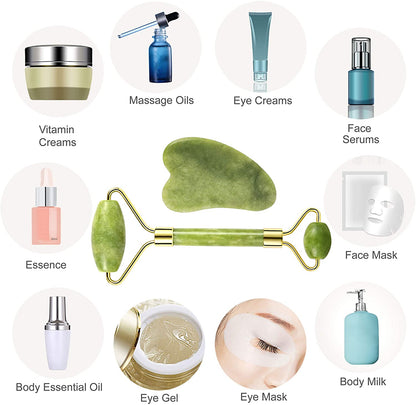 Natural Stone Jade Roller With Gua Sha Set For Facial Massager