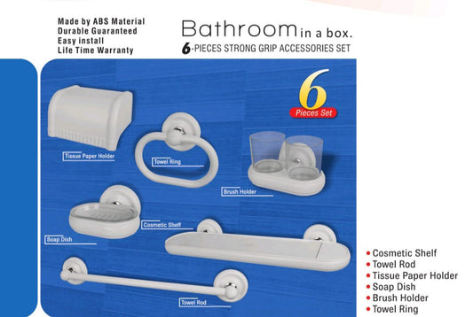 Complete Bathroom Accessories Set – Cosmetic Shelf, Towel Rod, Tissue Holder & More