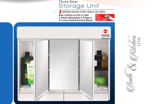 Three-Door Storage Unit with Triple Mirror Design  Every Angle You Need