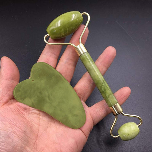 Natural Stone Jade Roller With Gua Sha Set For Facial Massager