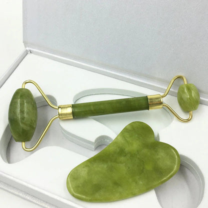 Natural Stone Jade Roller With Gua Sha Set For Facial Massager